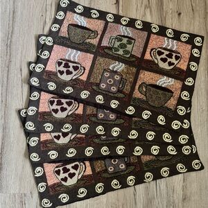Coffee Cup Patterned Placemats - Brown and Cream
